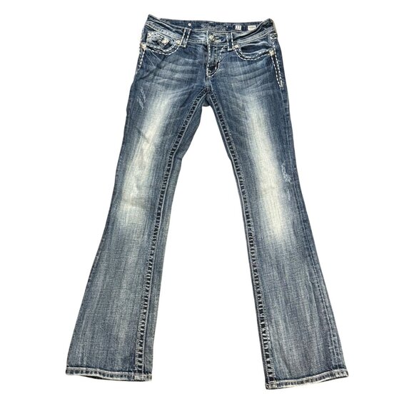 Miss Me Womens Bootcut Jeans Size 27 Rhinestone Back Pocket Design Blue Denim - Picture 2 of 5